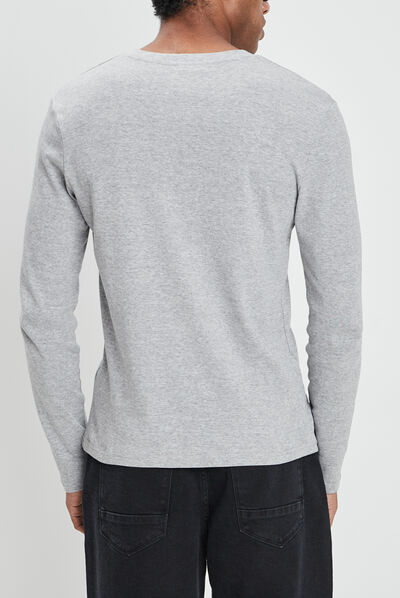 T-shirt manches longues col V gris clair homme