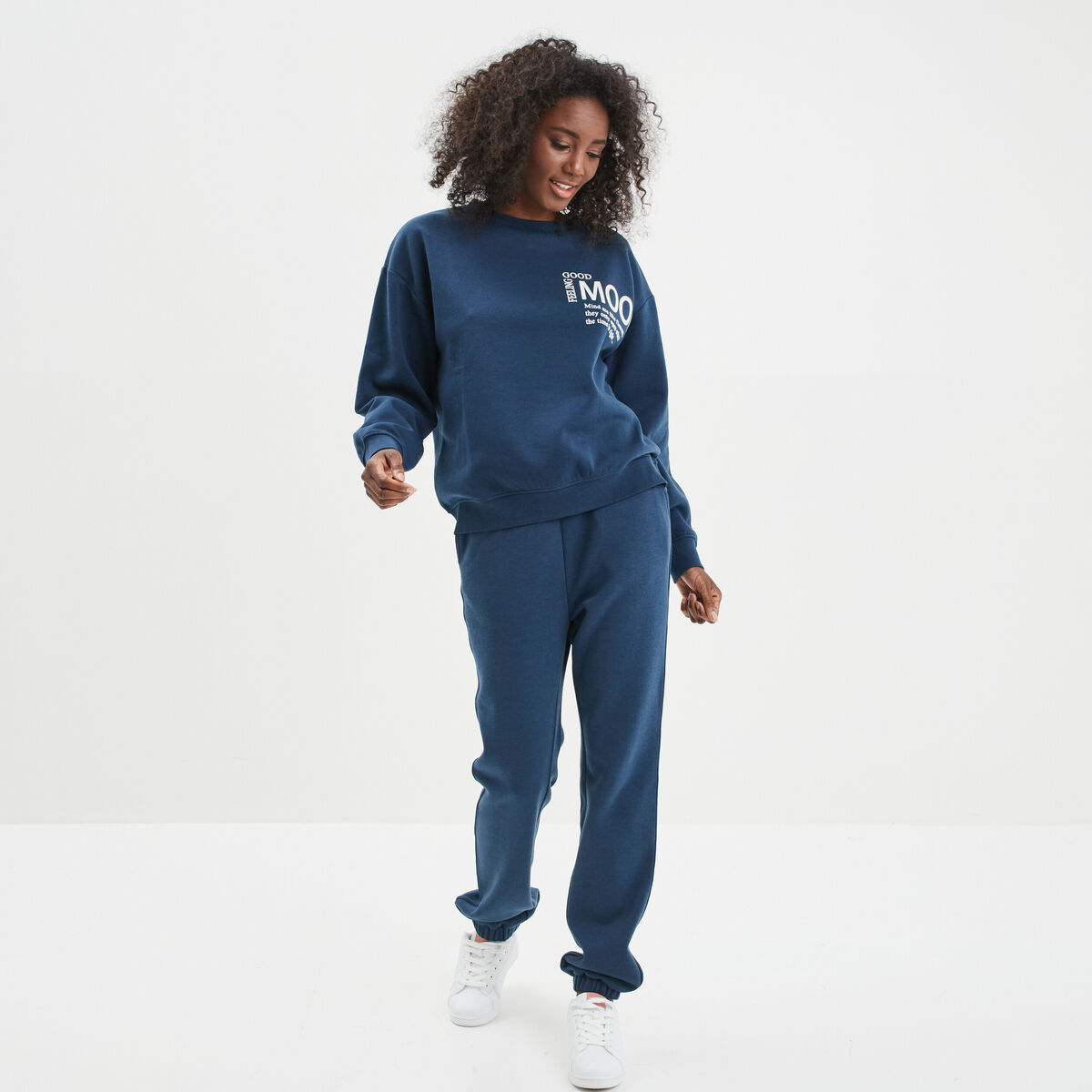 Pantalon jogging droit molleton bleu marine femme