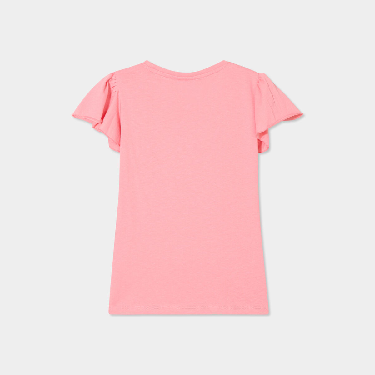 T-shirt à sequins manches volants coton rose fille