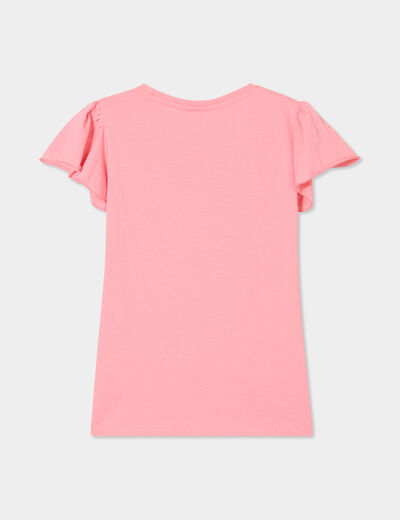 T-shirt à sequins manches volants coton rose fille