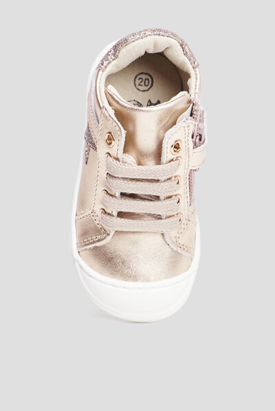 Bottillons métallisés en cuir rose champagne bébé fille