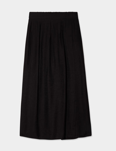 Jupe longue fendue évasée plis creux noir femme