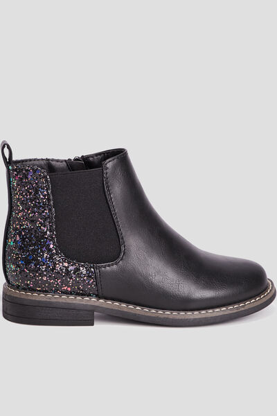Bottines chelsea zipp&eacute;es &agrave; paillettes noir fille