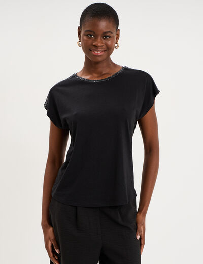T-shirt col rond manches courtes noir femme