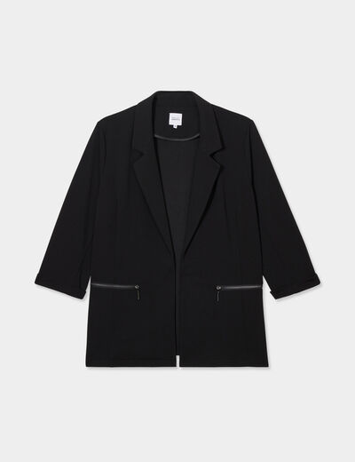 Veste blazer maille crêpe manches 3/4 noir femme grande taille