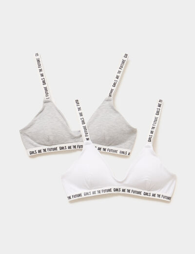 Lot 2 brassi&egrave;res forme triangle coton gris clair fille