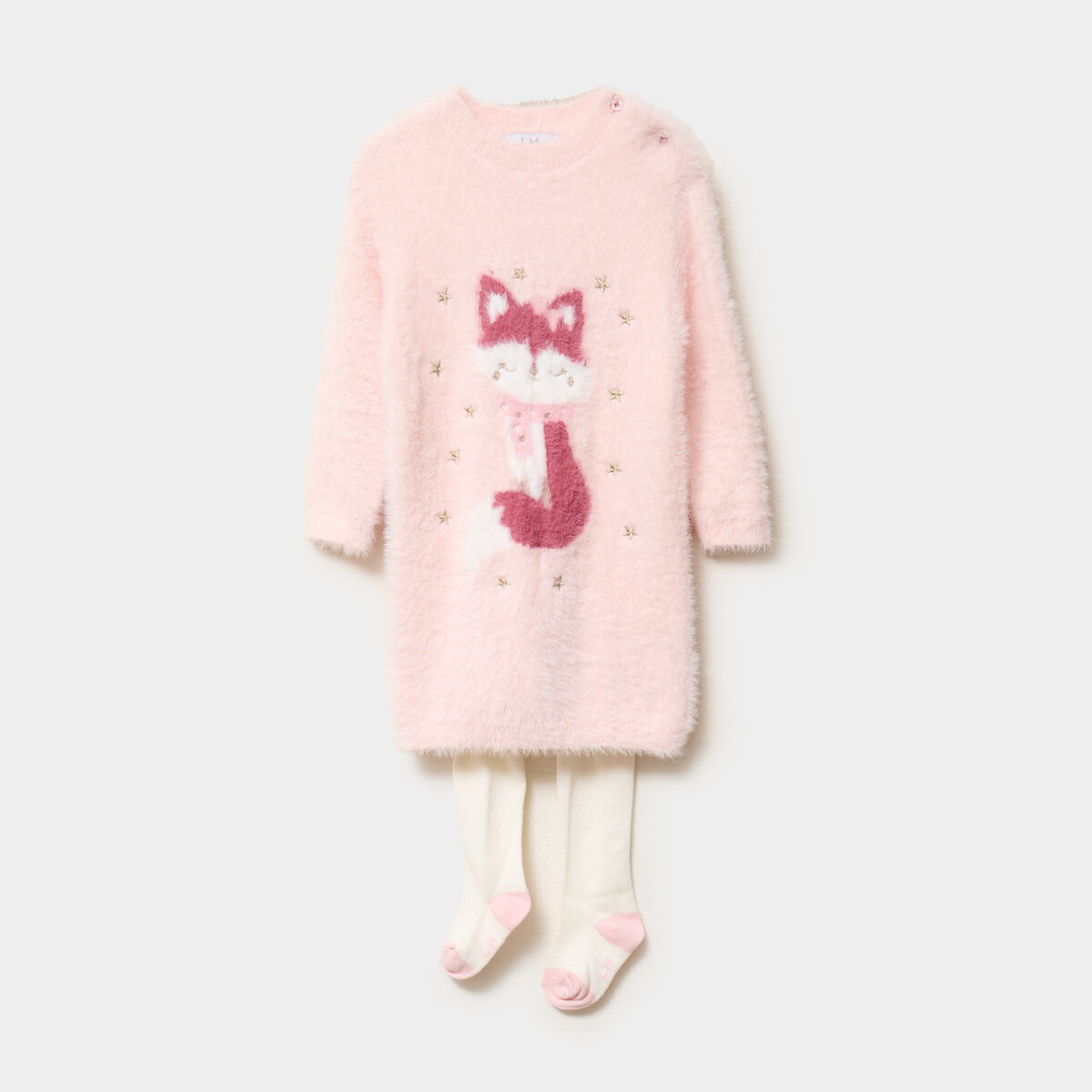 Ensemble robe tricot et collants rose clair b&eacute;b&eacute; fille