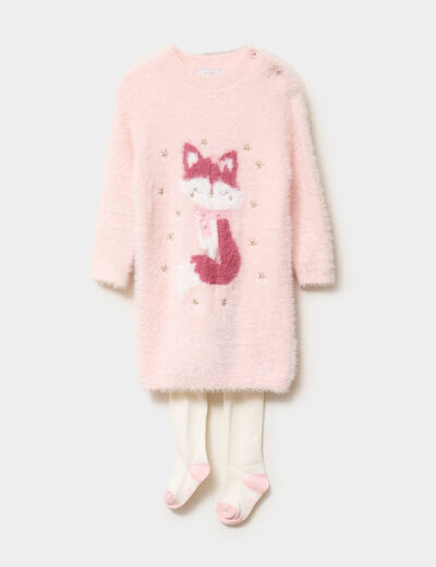 Ensemble robe tricot et collants rose clair b&eacute;b&eacute; fille