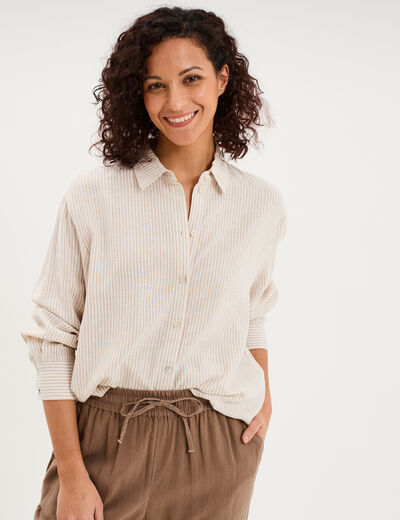 Chemise oversize lin m&eacute;lang&eacute; beige femme