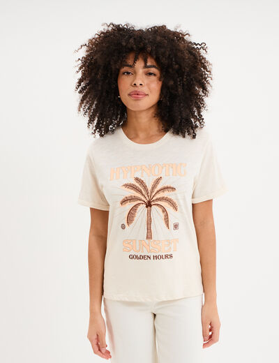 T-shirt manches courtes coton ecru femme
