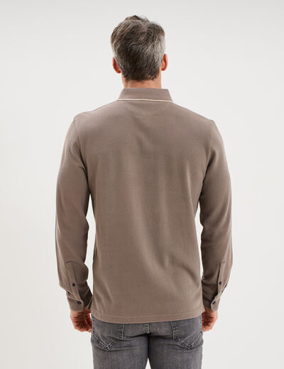 Polo piqu&eacute; droit manches longues coton gris homme