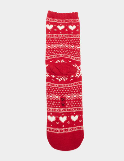 Lot 5 paires de chaussettes jacquard rouge femme