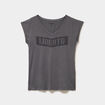 T-shirt d&eacute;lav&eacute; en coton gris fonc&eacute; femme