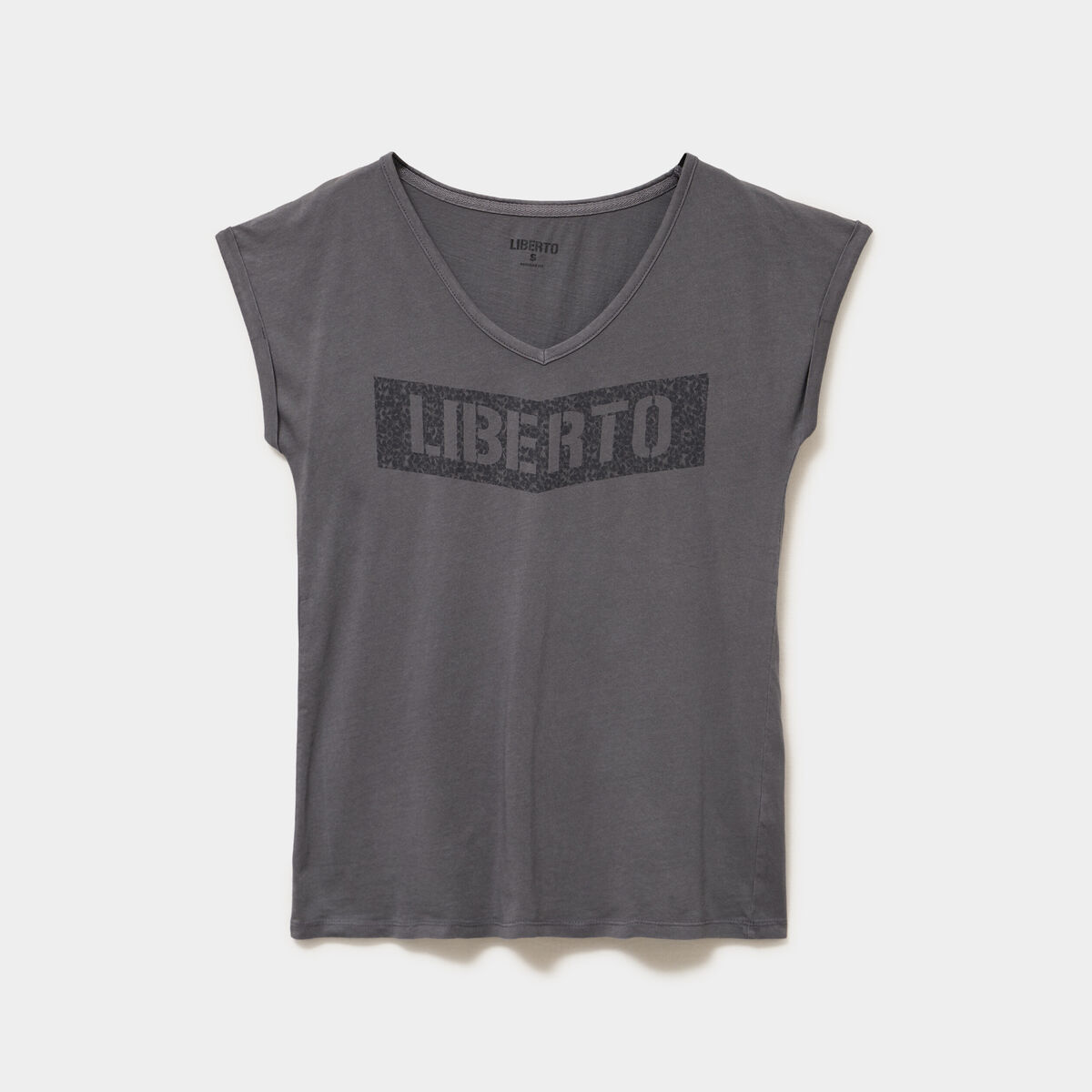 T-shirt d&eacute;lav&eacute; en coton gris fonc&eacute; femme