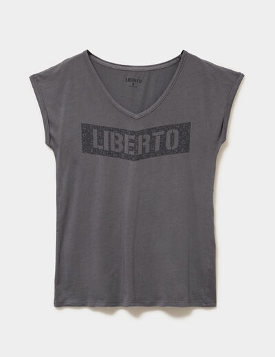 T-shirt d&eacute;lav&eacute; en coton gris fonc&eacute; femme