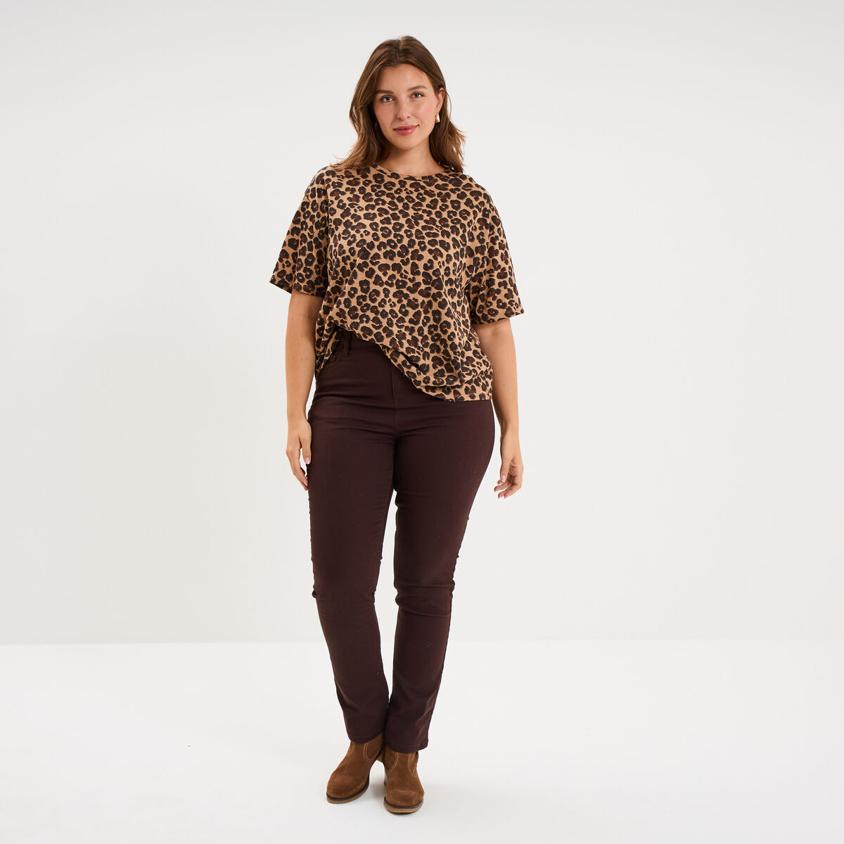 T-shirt col rond manches courtes coton ficelle femme grande taille