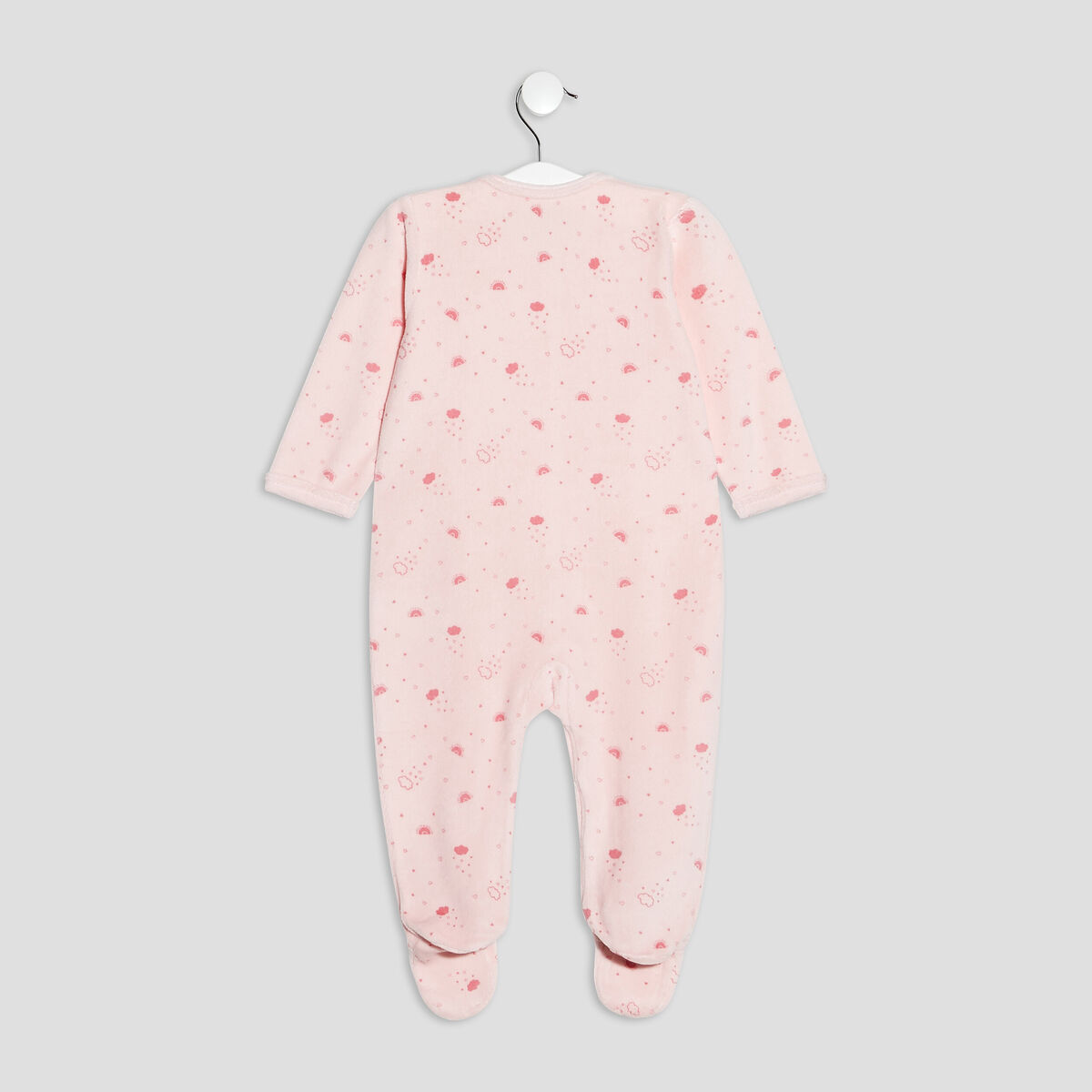Dors-bien velours manches longues rose clair bébé