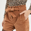Short effet velours avec ceinture coton beige femme