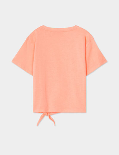 T-shirt noué manches courtes Vaiana orange corail fille