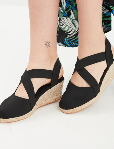 Sandales espadrilles compensées noir femme