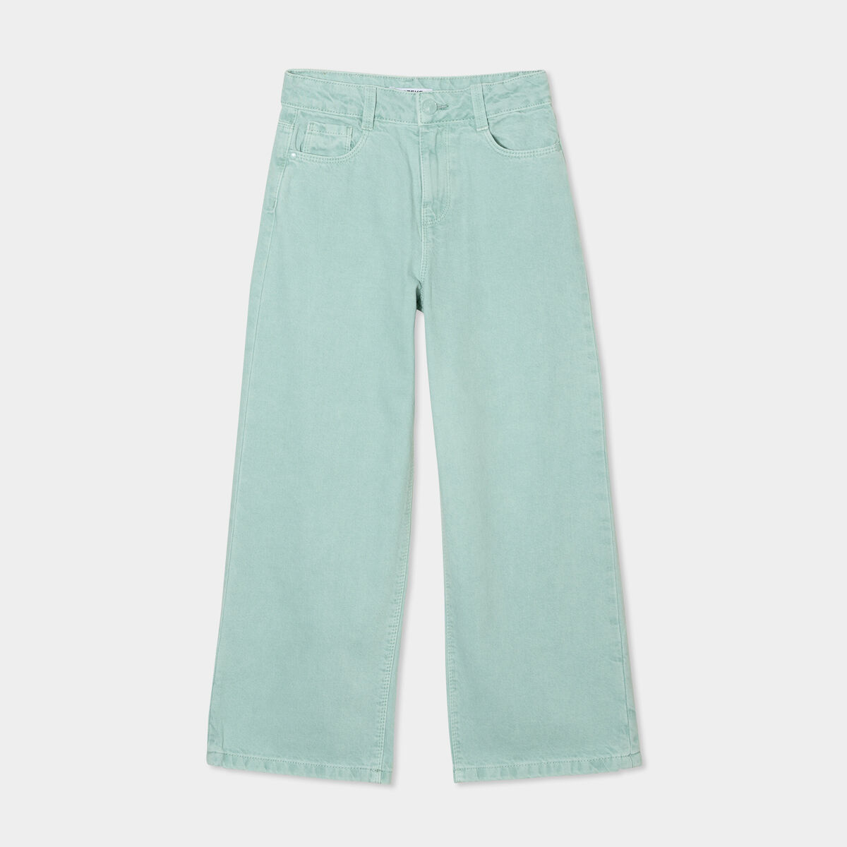 Pantalon coupe large 5 poches coton bleu gris fille