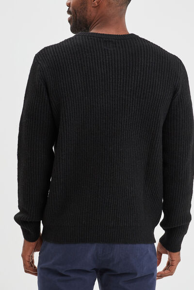Pull col rond à manches longues noir homme