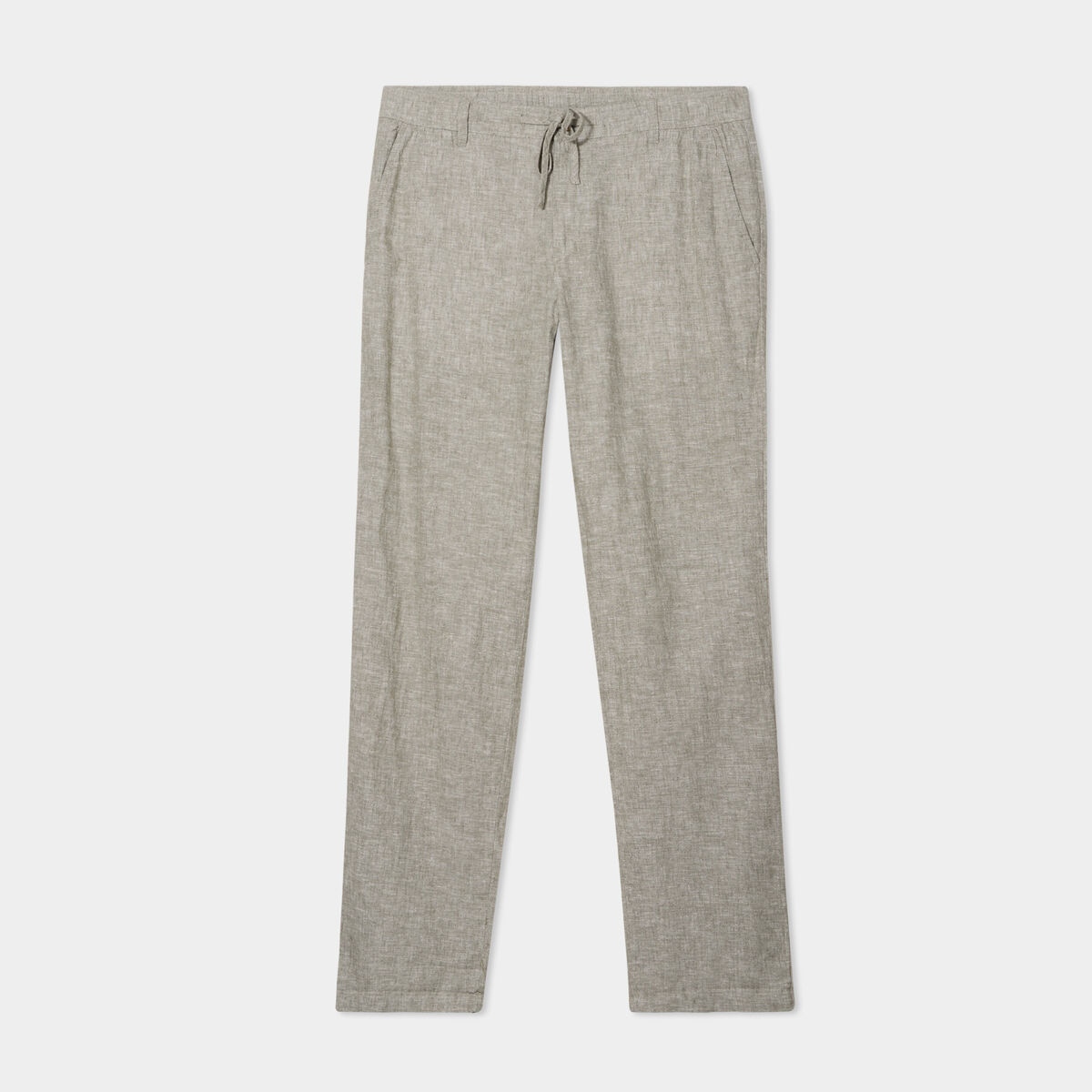 Pantalon chino droit lin m&eacute;lang&eacute; vert kaki homme