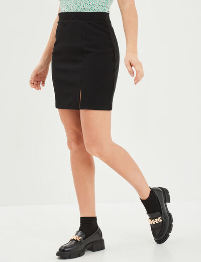 Jupe courte ajustée fendue noir femme