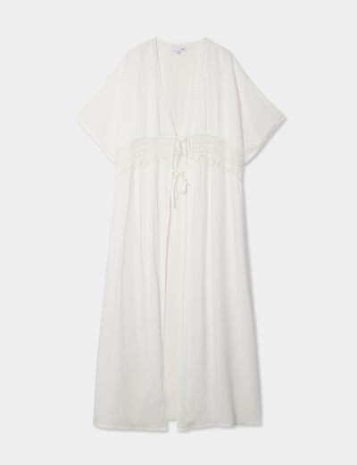Robe de plage manches courtes blanc femme