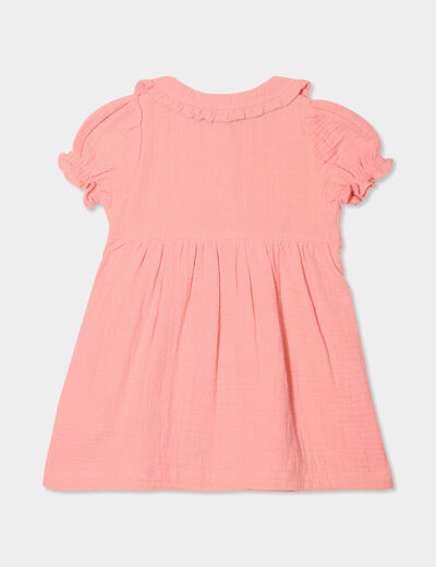 Robe col claudine gaze de coton rose corail bébé fille