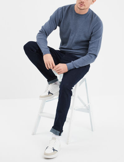 Pull en maille textur&eacute;e col rond bleu fonc&eacute; homme