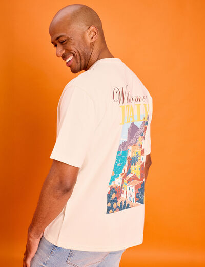 T-shirt col rond relax coton &eacute;pais ecru homme