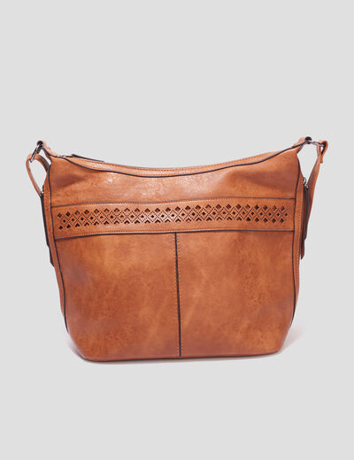 Sac seau avec perforations marron cognac femme