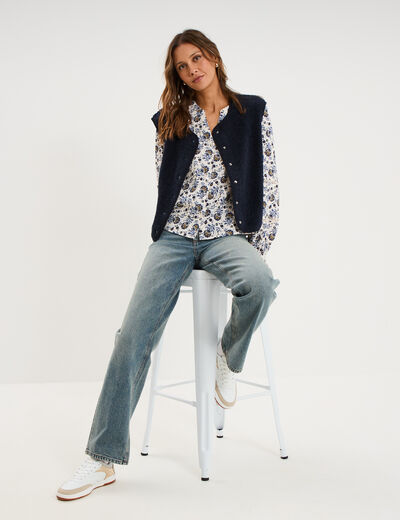 Veste sans manches effet polaire bleu marine femme