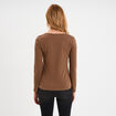T-shirt coton col rond manches longues taupe femme