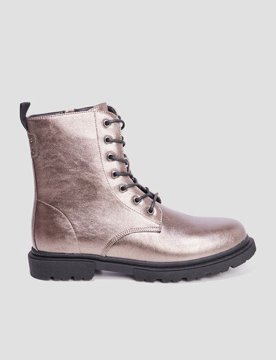 Bottines vernies zippées à lacets gris argent femme
