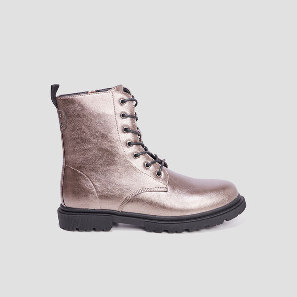 Bottines vernies zippées à lacets gris argent femme