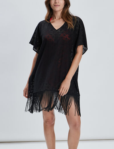 Robe de plage à franges noir femme