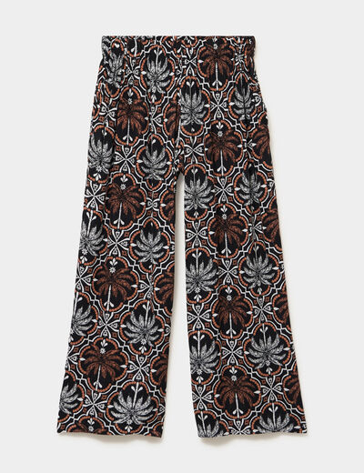 Pantalon large fluide taille &eacute;lastiqu&eacute;e noir femme