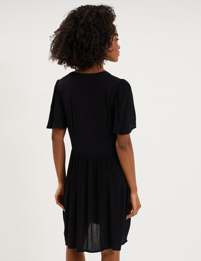 Robe fluide genou col en V noir femme