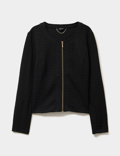 Veste effet tweed zippée ajustée noir femme