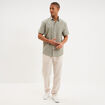 Chemise manches courtes lin m&eacute;lang&eacute; vert kaki homme