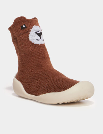 Chaussons chaussettes marron bébé garçon