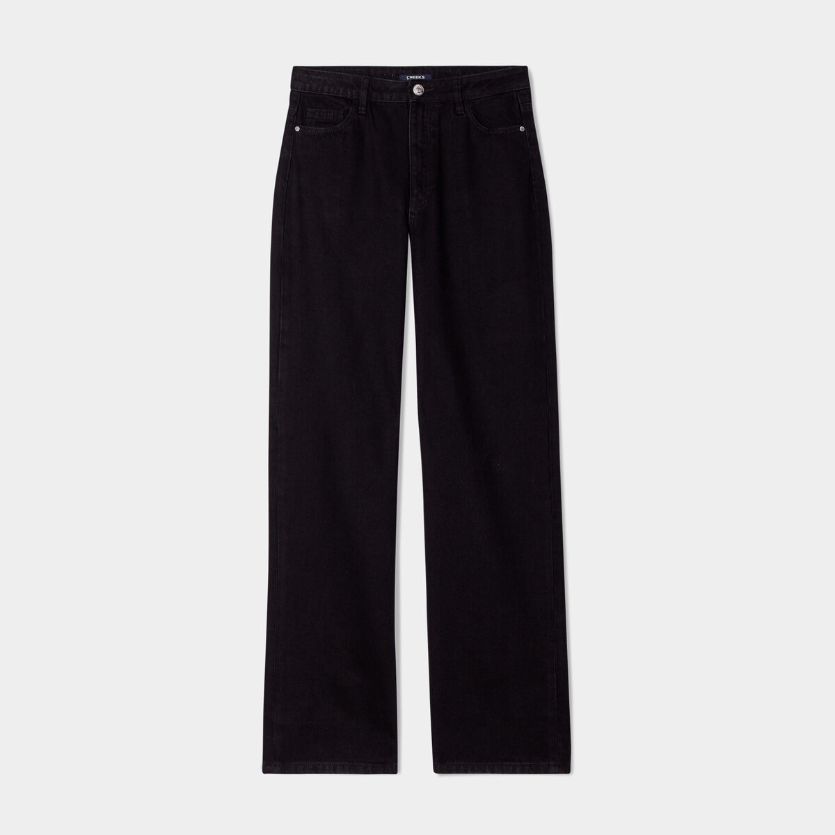 Jeans wide leg taille haute coton denim noir femme