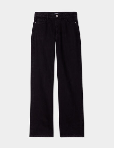 Jeans wide leg taille haute coton denim noir femme