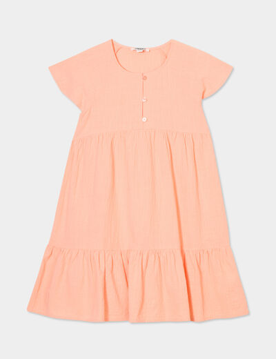 Robe manches courtes coton Creeks rose saumon fille
