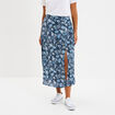 Jupe longue fendue fluide bleu marine femme