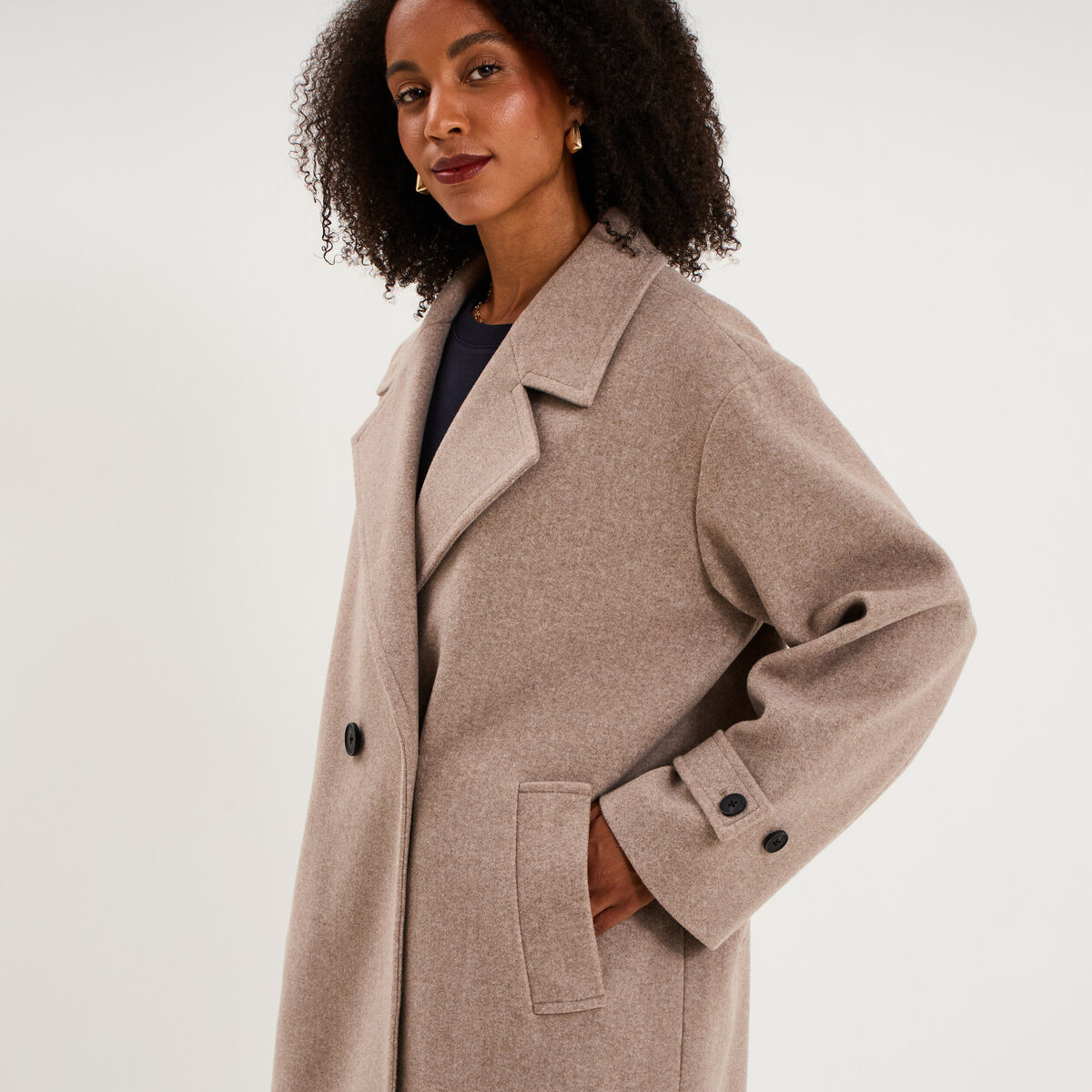 Manteau oversize double boutons long beige femme