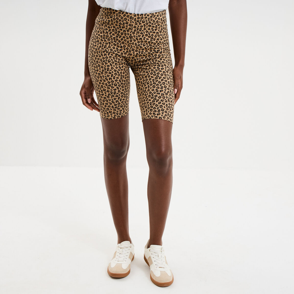 Short cycliste coton stretch beige femme