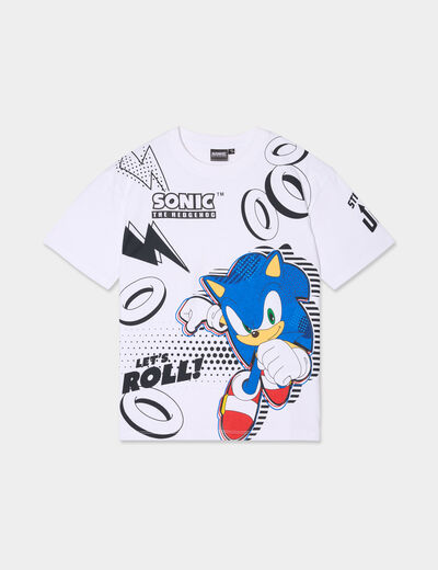 T-shirt manches courtes coton Sonic blanc garçon